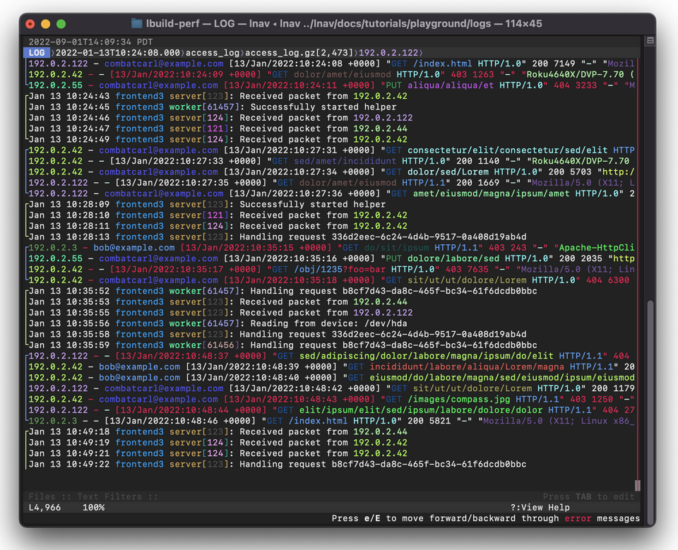 screenshot of a log viewer in a terminal