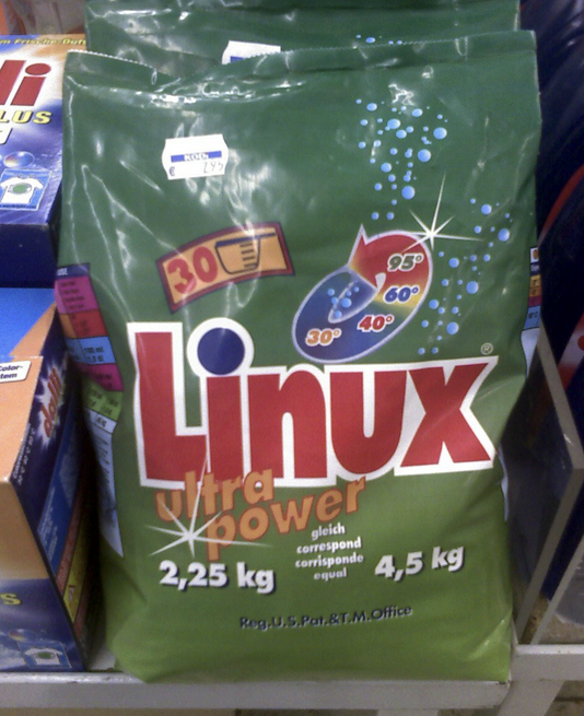 Bag of (what i'm guessing is washing machine cleaner powder) with "Linux Ultra Power" 2,25 kg on the front of the bag.