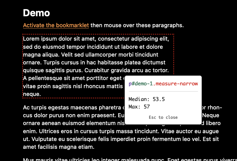 Screenshot of a hover showing line height info on a sample paragraph.