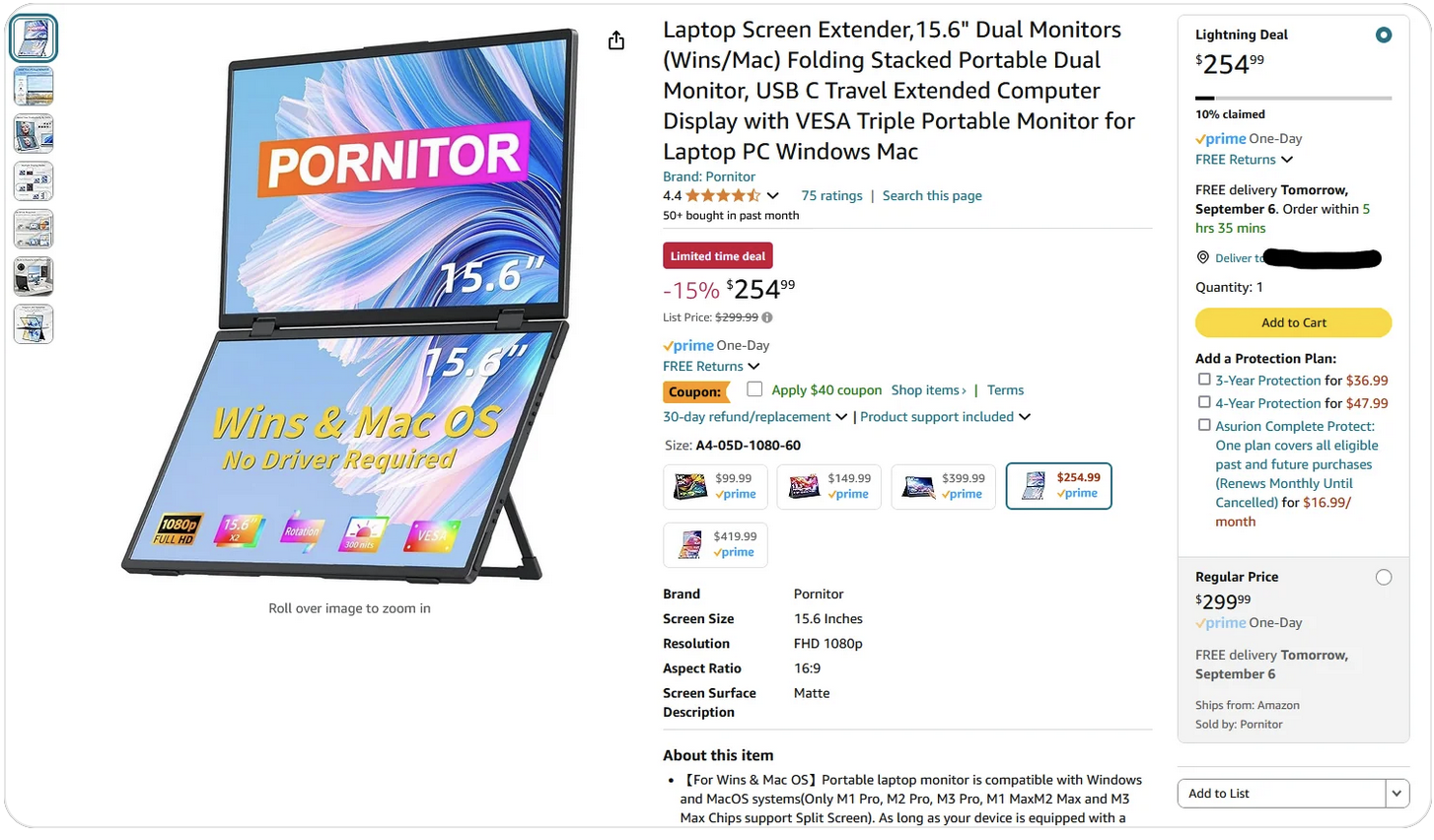 Amazon product screenshot (real?) of a product called "PORNITOR".