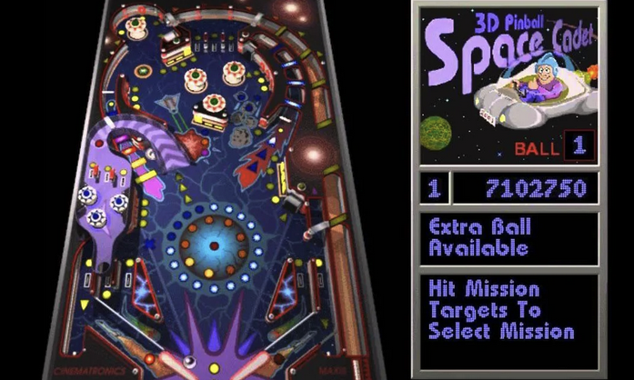 Screenshot of the windows pinball game Space Cadet (Windows 95?)