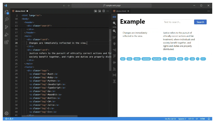 Screenshot of half VSCode, half web browser.