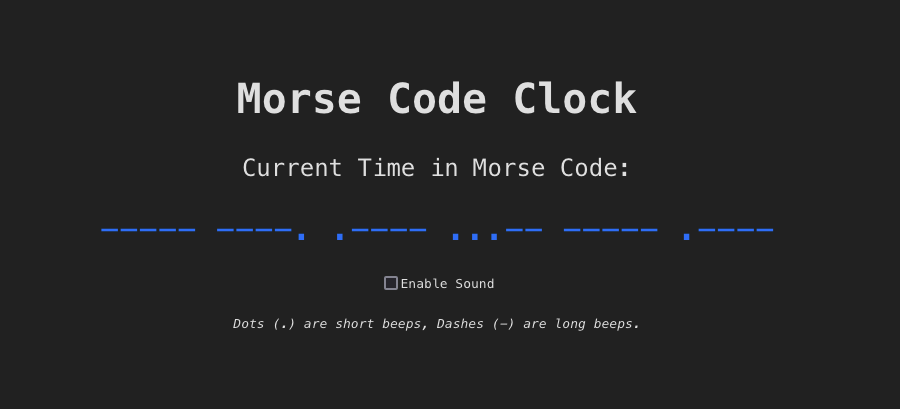 Screenshot of the clock w/ the Morse Codes showing every second.